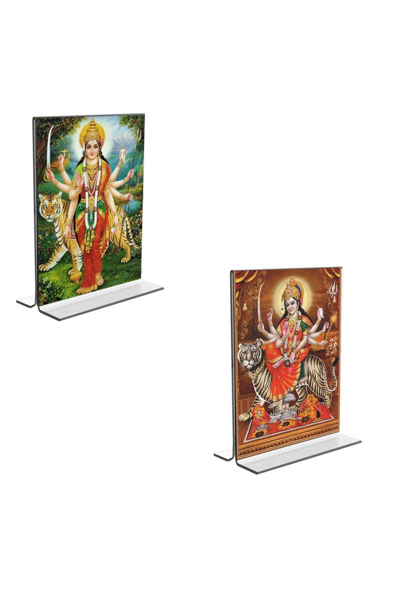Car Desk/Table Top Maa Durga  Acrylic T-Style Photo Stand - 2.5x3.5 Inches, Compact and Stylish Spiritual Display, easily change  2 photos ( Pack of 1 )