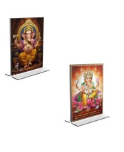 Car Desk/Table Top Lord Ganesh  Acrylic T-Style Photo Stand - 2.5x3.5 Inches, Compact and Stylish Spiritual Display, easily change  2 photos ( Pack of 1 )