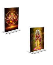 Car Desk/Table Top Sri Ganesh & Kartiyeka  Acrylic T-Style Photo Stand - 2.5x3.5 Inches, Compact and Stylish Spiritual Display, easily change  2 photos ( Pack of 1 )