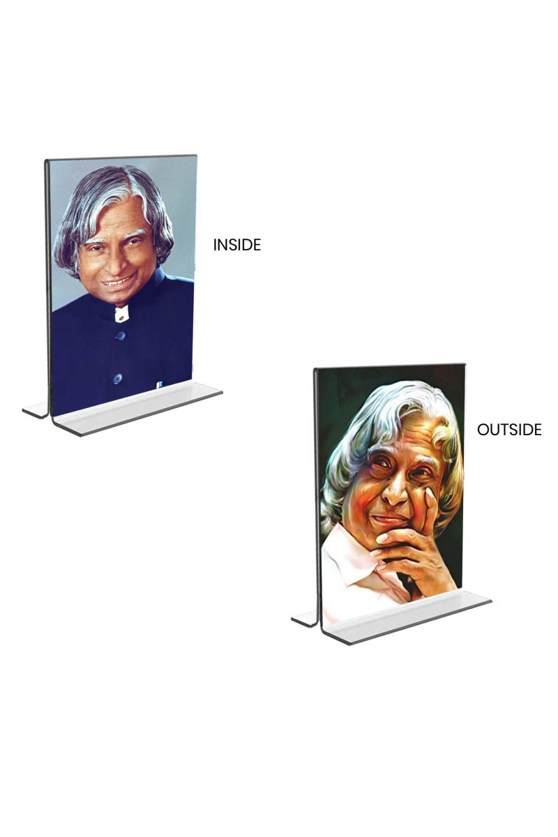 Car Desk/Table Top APJ Abdul Kalam  Acrylic T-Style Photo Stand - 2.5x3.5 Inches, Compact and Stylish Spiritual Display, easily change  2 photos ( Pack of 1 )