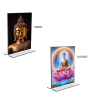 Car Desk/Table Top Buddha  Acrylic T-Style Photo Stand - 2.5x3.5 Inches, Compact and Stylish Spiritual Display, easily change  2 photos ( Pack of 1 )