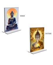 Car Desk/Table Top Buddha  Acrylic T-Style Photo Stand - 2.5x3.5 Inches, Compact and Stylish Spiritual Display, easily change  2 photos ( Pack of 1 )