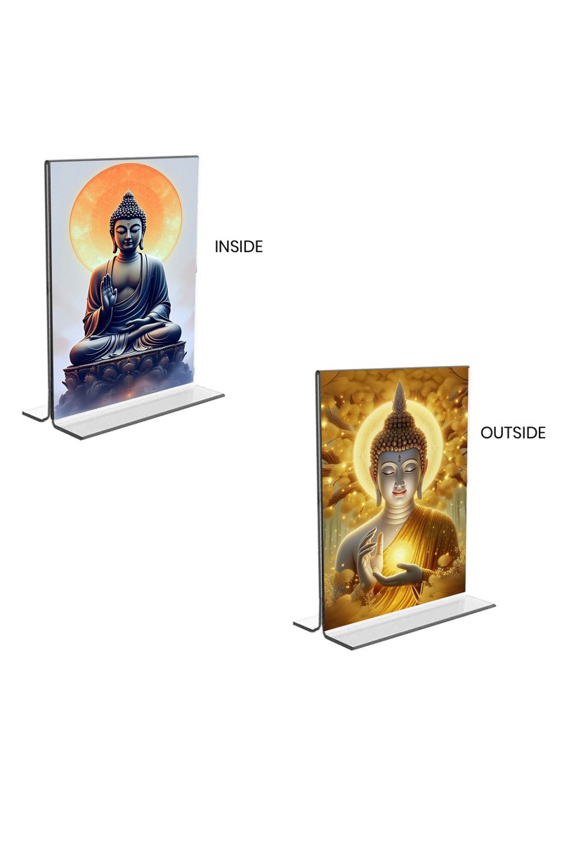 Car Desk/Table Top Buddha  Acrylic T-Style Photo Stand - 2.5x3.5 Inches, Compact and Stylish Spiritual Display, easily change  2 photos ( Pack of 1 )