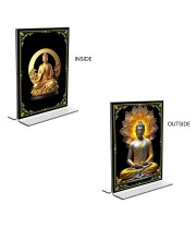 Car Desk/Table Top Buddha  Acrylic T-Style Photo Stand - 2.5x3.5 Inches, Compact and Stylish Spiritual Display, easily change  2 photos ( Pack of 1 )