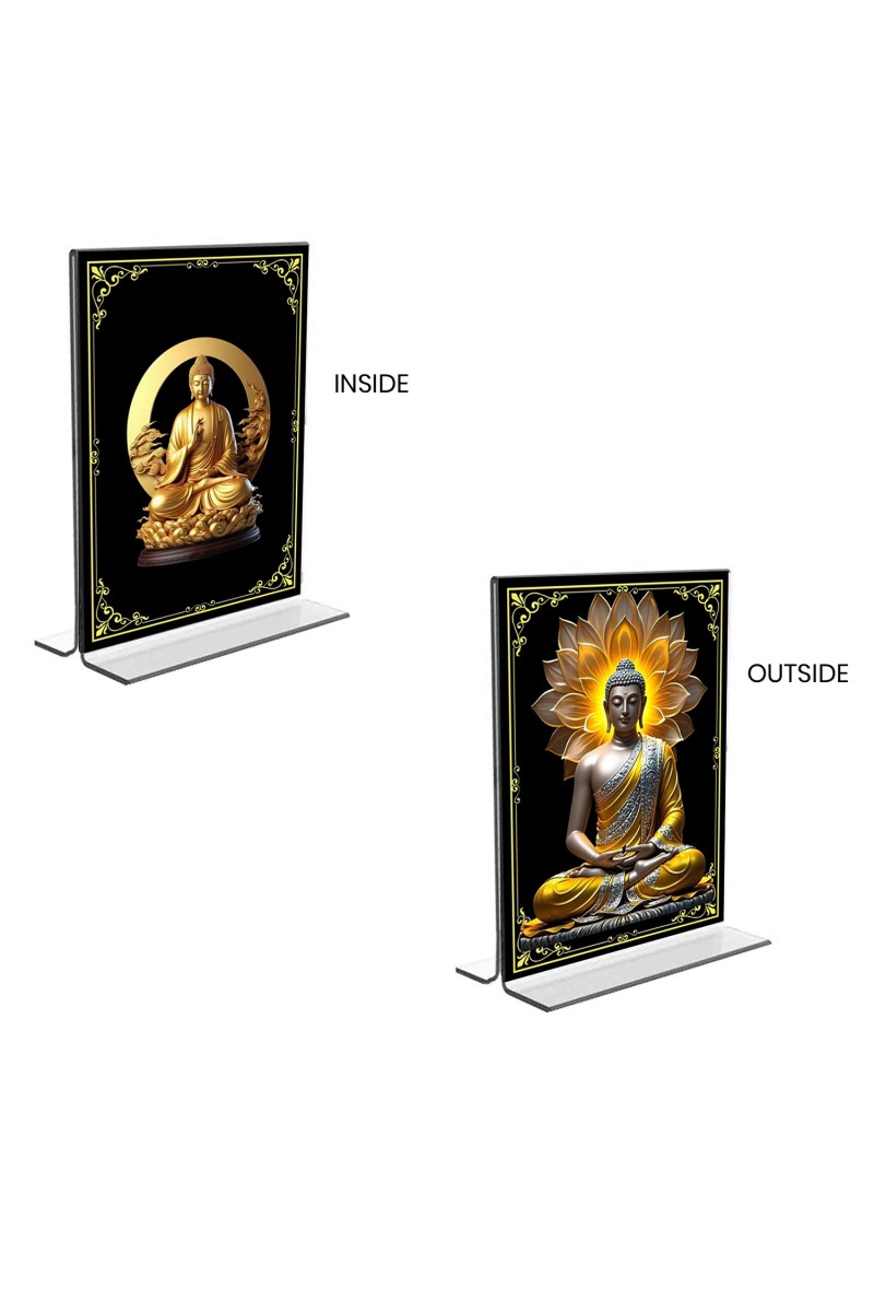 Car Desk/Table Top Buddha  Acrylic T-Style Photo Stand - 2.5x3.5 Inches, Compact and Stylish Spiritual Display, easily change  2 photos ( Pack of 1 )