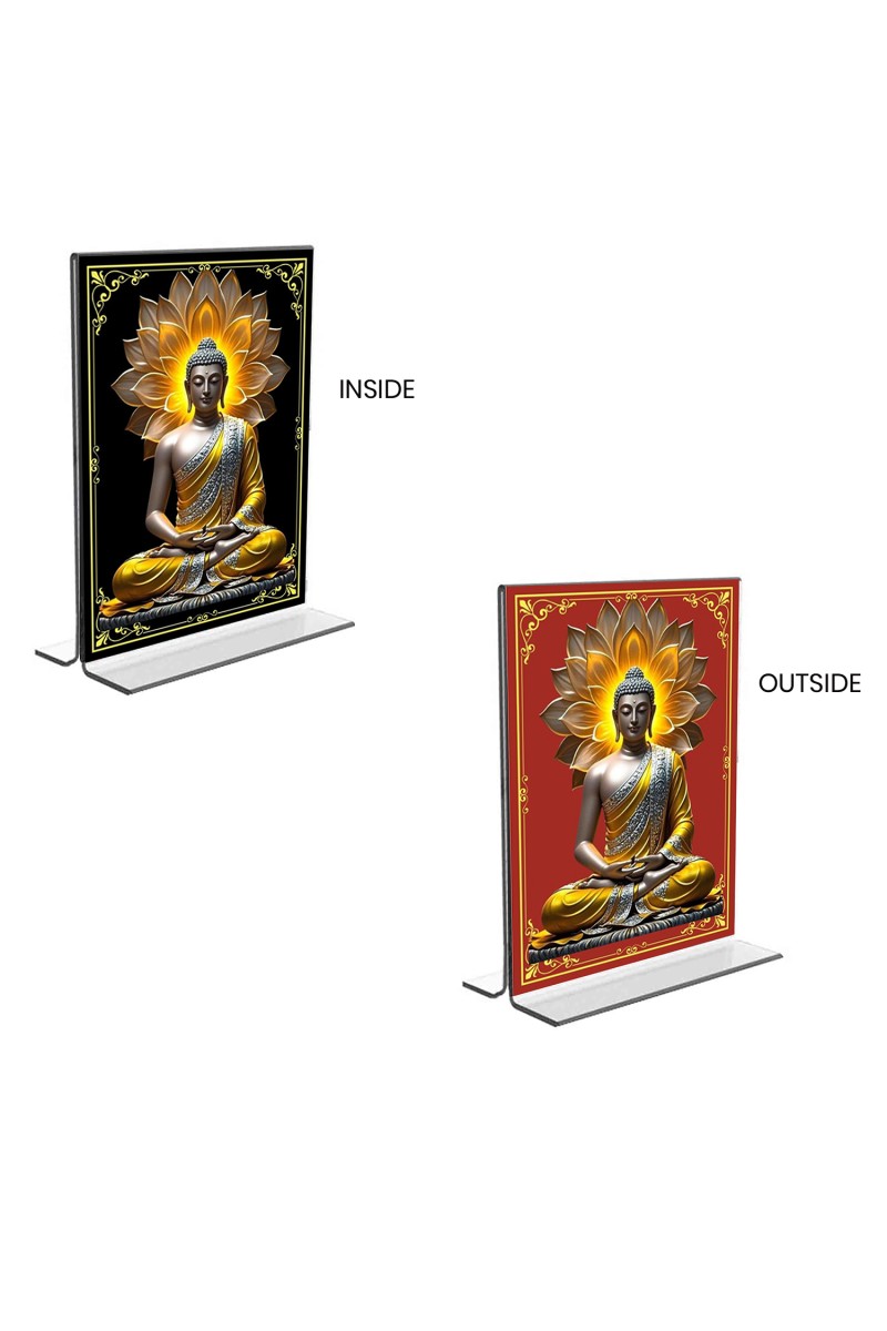 Car Desk/Table Top Buddha  Acrylic T-Style Photo Stand - 2.5x3.5 Inches, Compact and Stylish Spiritual Display, easily change  2 photos ( Pack of 1 )