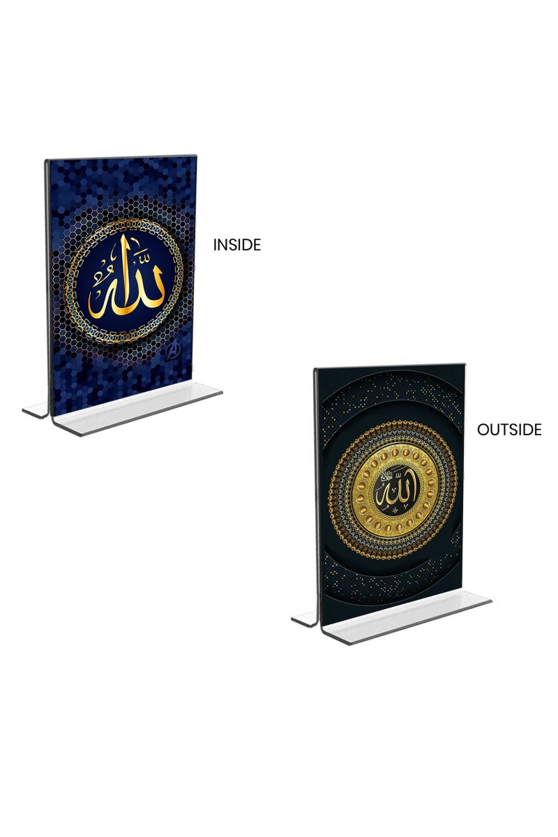 Car Desk/Table Top Islamic Allah & Mecca Madina  Acrylic T-Style Photo Stand - 2.5x3.5 Inches, Compact and Stylish Spiritual Display, easily change  2 photos ( Pack of 1 )