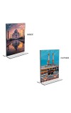 Car Desk/Table Top Taj Mahal & Mecca Madina  Acrylic T-Style Photo Stand - 2.5x3.5 Inches, Compact and Stylish Spiritual Display, easily change  2 photos ( Pack of 1 )