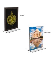 Car Desk/Table Top Islamic Allah & Taj Mahal Acrylic T-Style Photo Stand - 2.5x3.5 Inches, Compact and Stylish Spiritual Display, easily change  2 photos ( Pack of 1 )
