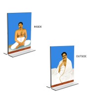 Car Desk/Table Top Anukul Chandra Thakur & Sri Baroda  Acrylic T-Style Photo Stand - 2.5x3.5 Inches, Compact and Stylish Spiritual Display, easily change  2 photos ( Pack of 1 )