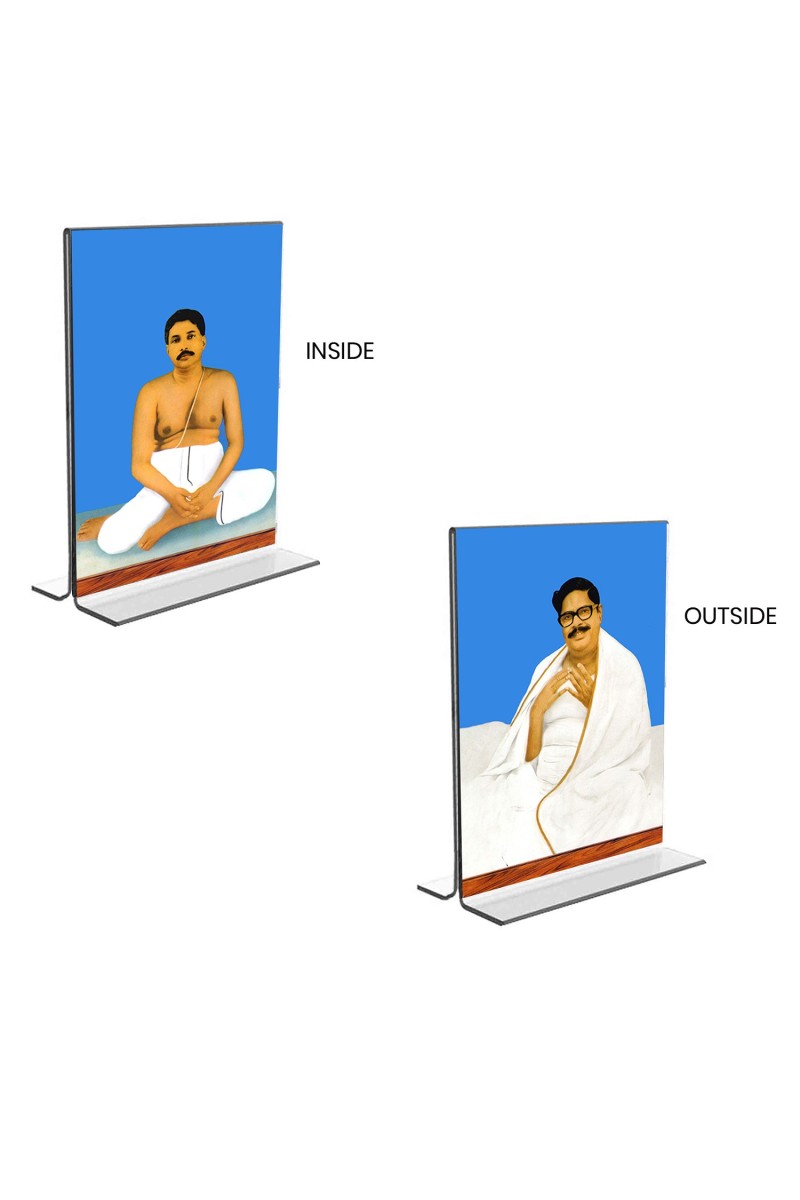 Car Desk/Table Top Anukul Chandra Thakur & Sri Baroda  Acrylic T-Style Photo Stand - 2.5x3.5 Inches, Compact and Stylish Spiritual Display, easily change  2 photos ( Pack of 1 )