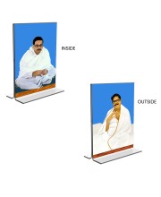 Car Desk/Table Top Sri Sri Thakur Anukul Chandra Thakur & Sri Baroda  Acrylic T-Style Photo Stand - 2.5x3.5 Inches, Compact and Stylish Spiritual Display, easily change  2 photos ( Pack of 1 )
