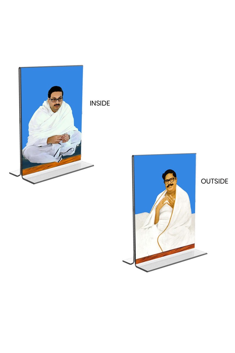Car Desk/Table Top Sri Sri Thakur Anukul Chandra Thakur & Sri Baroda  Acrylic T-Style Photo Stand - 2.5x3.5 Inches, Compact and Stylish Spiritual Display, easily change  2 photos ( Pack of 1 )