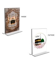 Car Desk/Table Top Islamic Allah  & Mecca Madina  Acrylic T-Style Photo Stand - 2.5x3.5 Inches, Compact and Stylish Spiritual Display, easily change  2 photos ( Pack of 1 )