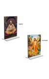 Car Desk/Table Top Sri Chaitanya Mahaprabhu & Swami Prabhupada  Acrylic T-Style Photo Stand - 2.5x3.5 Inches, Compact and Stylish Spiritual Display, easily change  2 photos ( Pack of 1 )