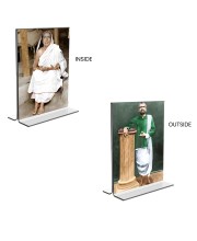 Car Desk/Table Top Sarada Devi & Sri Ramakrishna Paramhansa  Acrylic T-Style Photo Stand - 2.5x3.5 Inches, Compact and Stylish Spiritual Display, easily change  2 photos ( Pack of 1 )