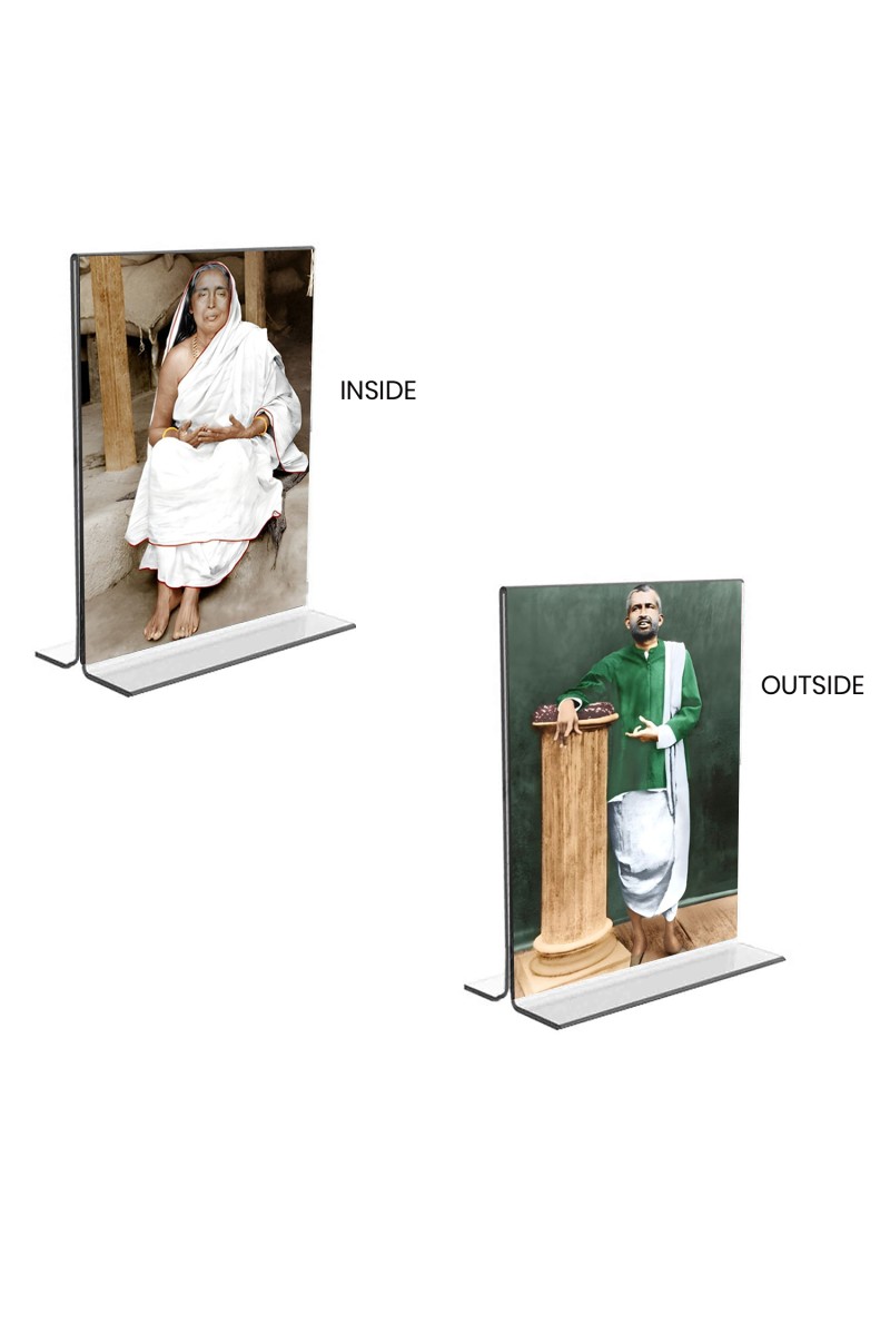 Car Desk/Table Top Sarada Devi & Sri Ramakrishna Paramhansa  Acrylic T-Style Photo Stand - 2.5x3.5 Inches, Compact and Stylish Spiritual Display, easily change  2 photos ( Pack of 1 )