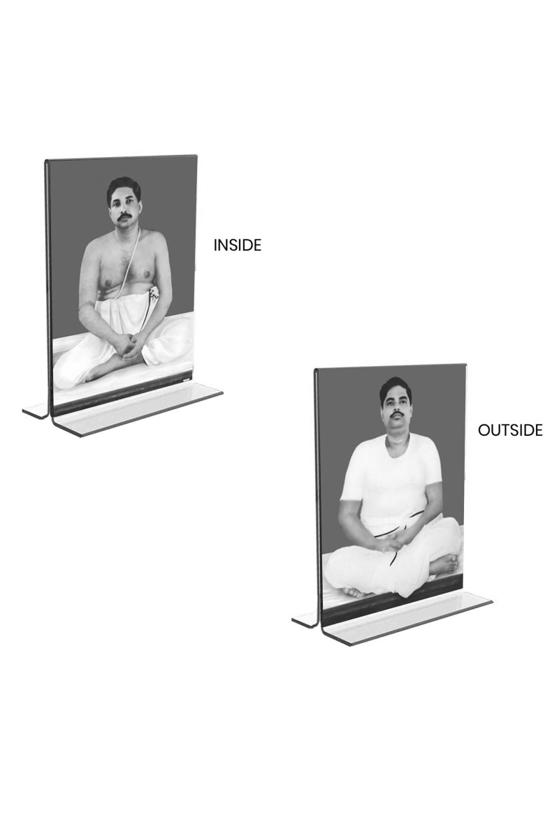 Car Desk/Table Top Sri Sri Thakur Anukul chandra  & Sri Baroda  Acrylic T-Style Photo Stand - 2.5x3.5 Inches, Compact and Stylish Spiritual Display, easily change  2 photos ( Pack of 1 )