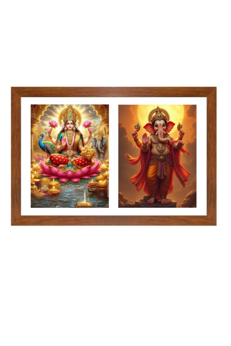 Goddess lakshmi and ganesha Photo Frame - 11x15Inches - Spiritual Artwork for Home Wall Decoration, Puja Room and Office Decoration and Gifting 