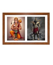 Hanuman and bhima Photo Frame - 11x15Inches - Spiritual Artwork for Home Wall Decoration, Puja Room and Office Decoration and Gifting 
