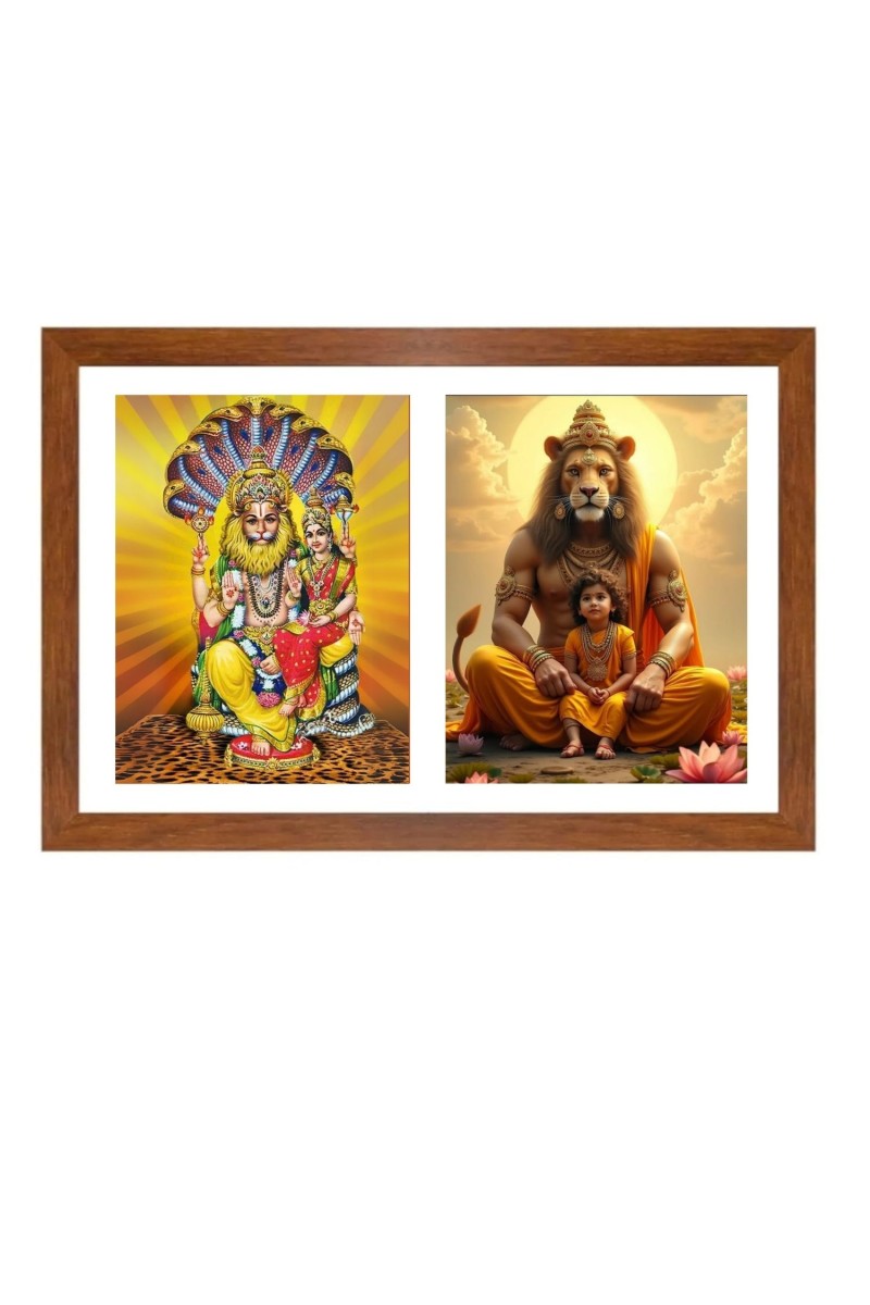 Lord lakshmi narasimha and Prahlada Photo Frame - 11x15Inches - Spiritual Artwork for Home Wall Decoration, Puja Room and Office Decoration and Gifting 