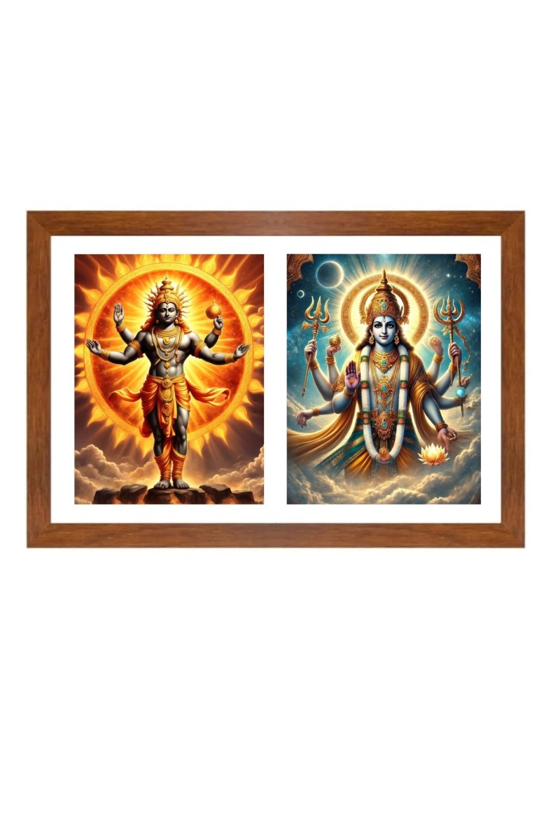 Lord surya and chandra Photo Frame - 11x15Inches - Spiritual Artwork for Home Wall Decoration, Puja Room and Office Decoration and Gifting 