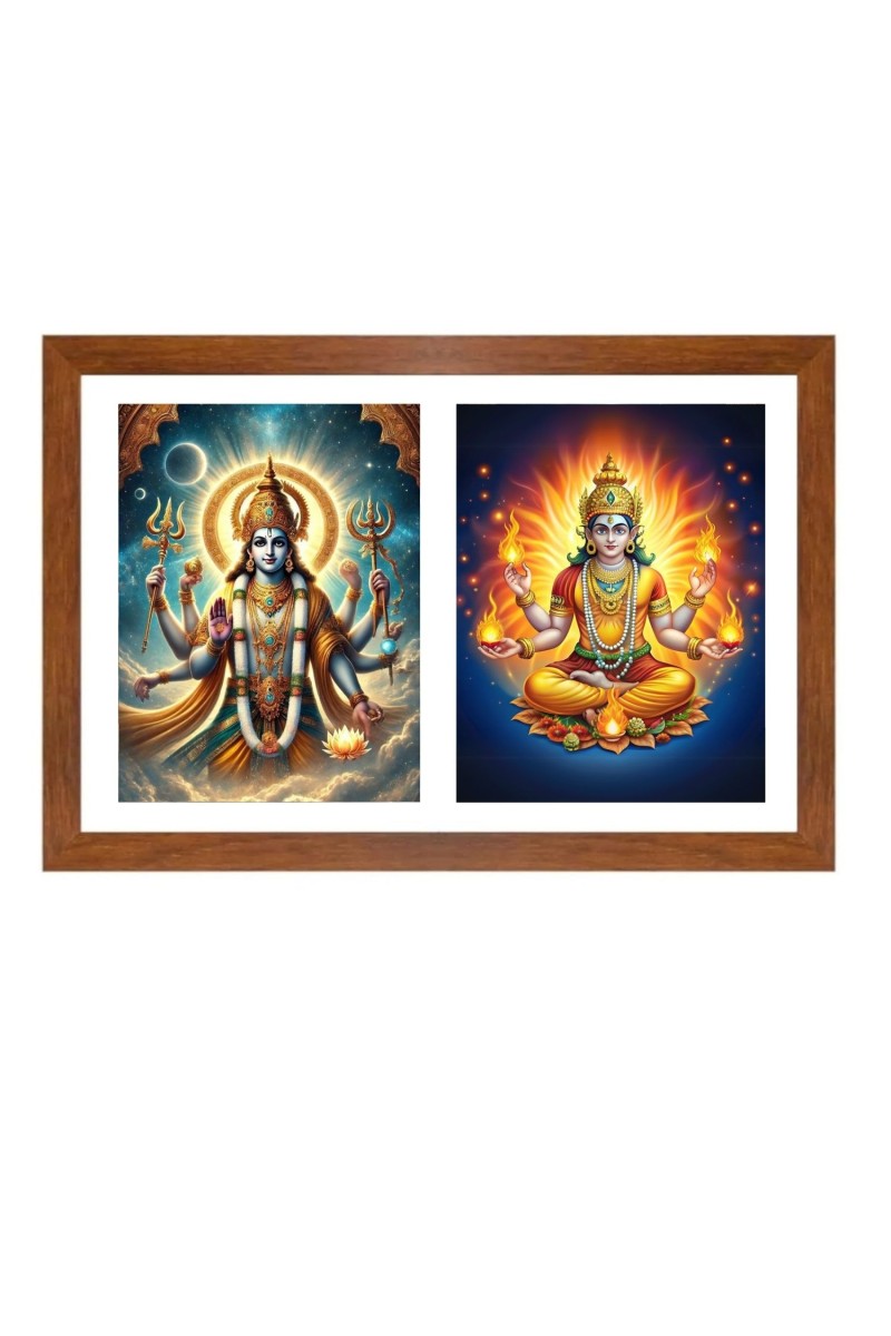 Soma and agni Photo Frame - 11x15Inches - Spiritual Artwork for Home Wall Decoration, Puja Room and Office Decoration and Gifting 