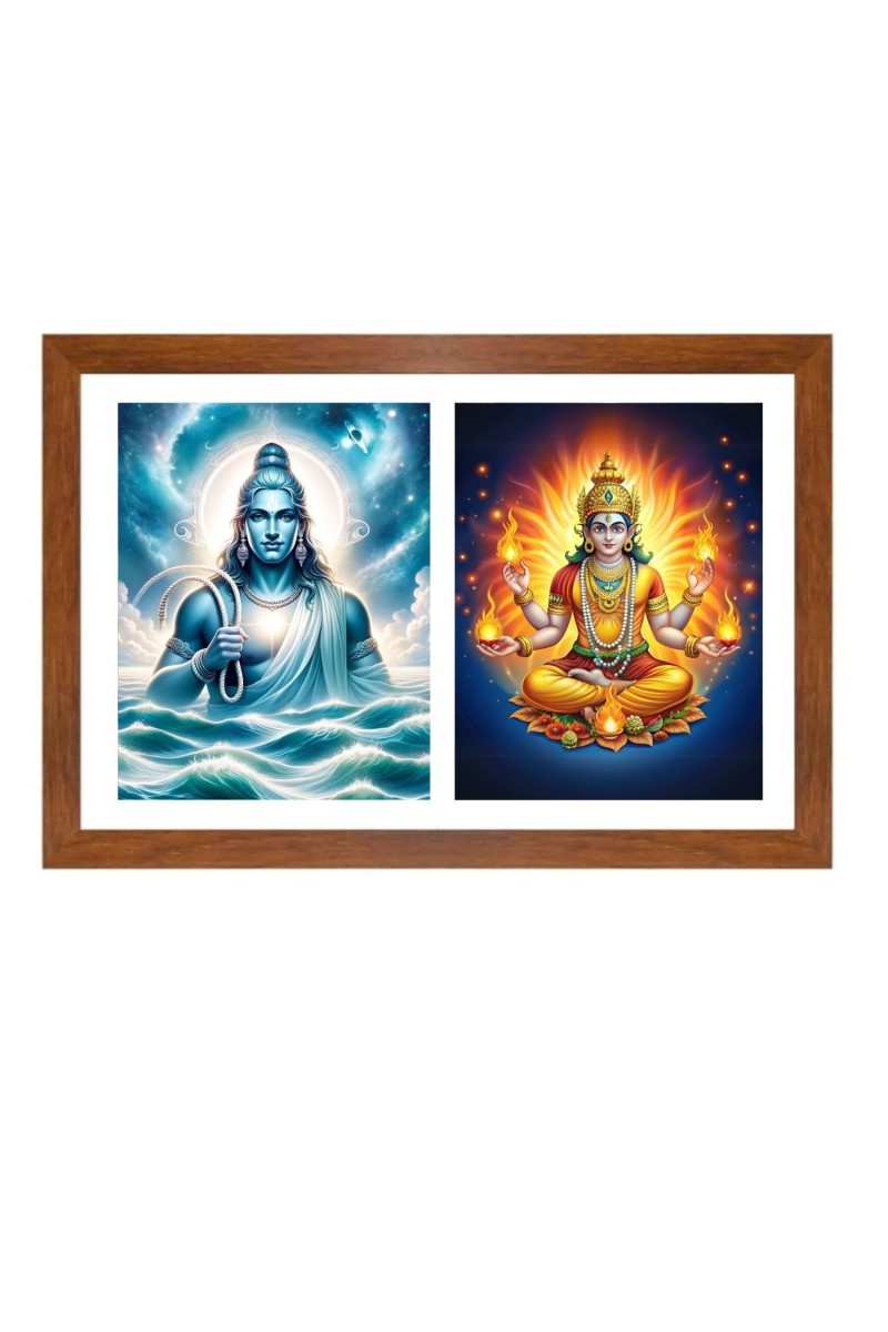 Varuna and agni Photo Frame - 11x15Inches - Spiritual Artwork for Home Wall Decoration, Puja Room and Office Decoration and Gifting 