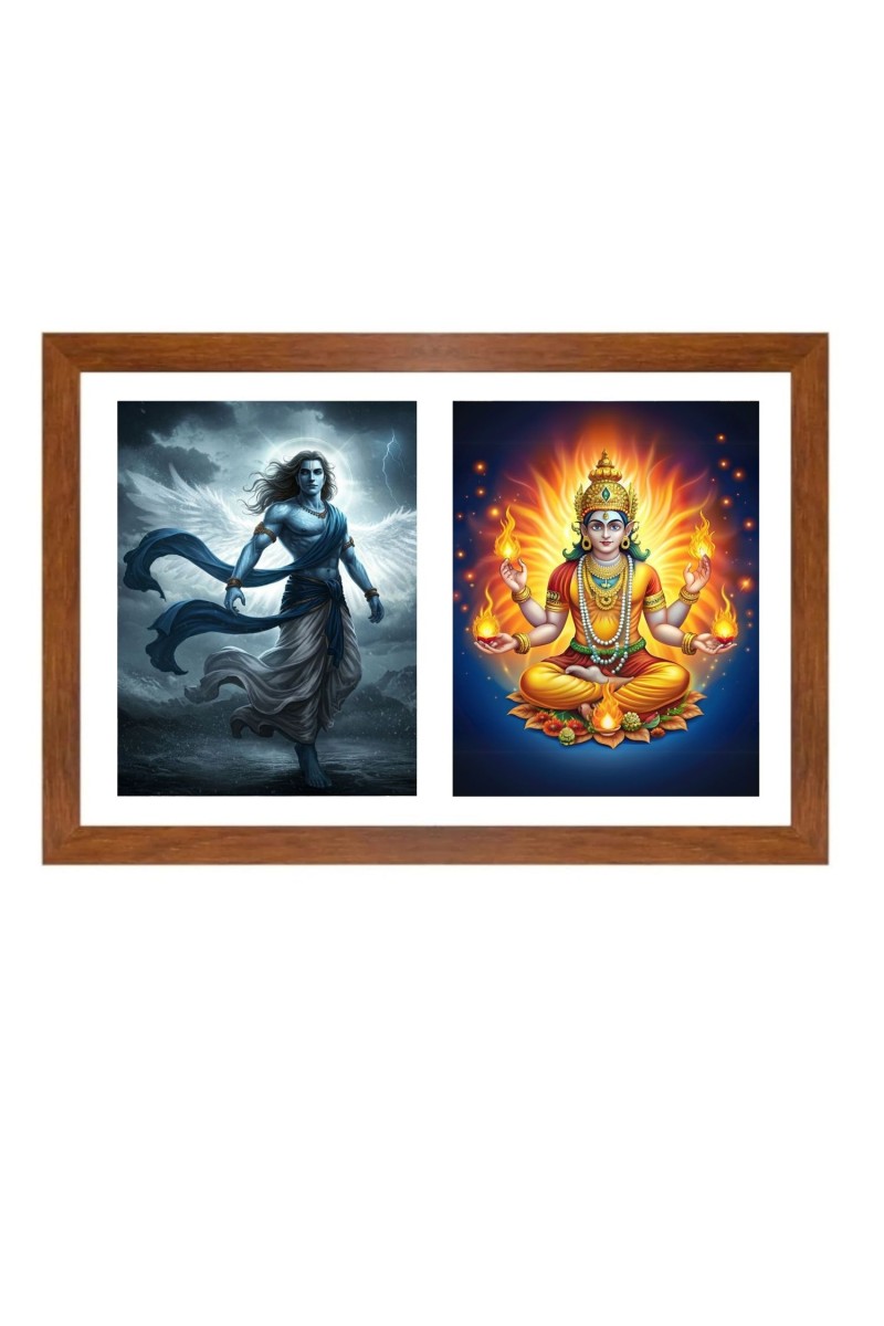 Vayu and agni Photo Frame - 11x15Inches - Spiritual Artwork for Home Wall Decoration, Puja Room and Office Decoration and Gifting 