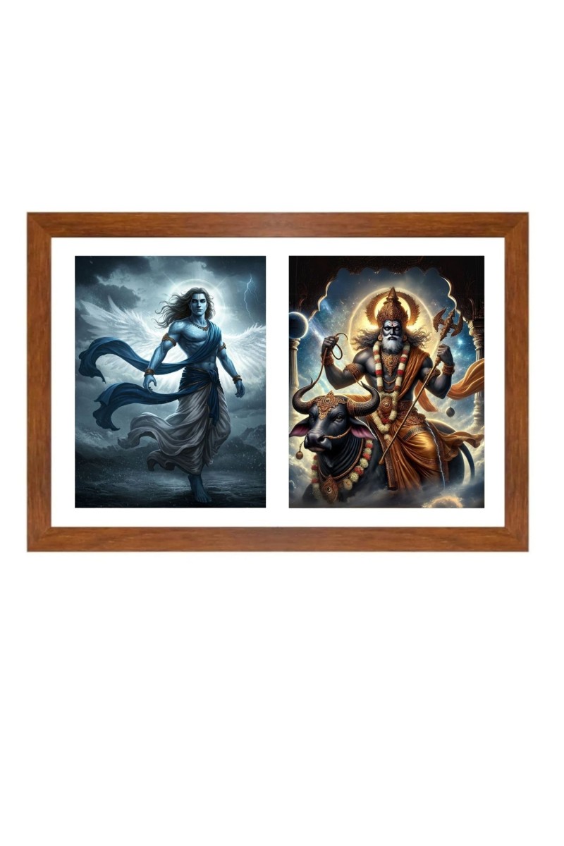 Vayu and yama Photo Frame - 11x15Inches - Spiritual Artwork for Home Wall Decoration, Puja Room and Office Decoration and Gifting 