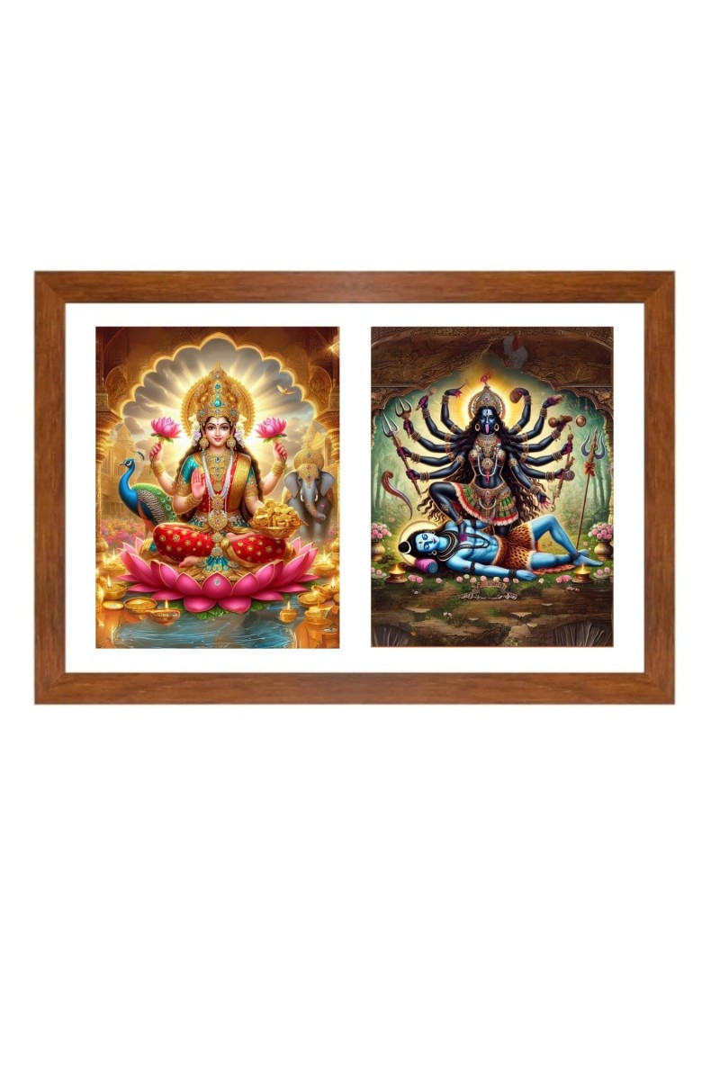 Goddess lakshmi and kali Photo Frame - 11x15Inches - Spiritual Artwork for Home Wall Decoration, Puja Room and Office Decoration and Gifting 