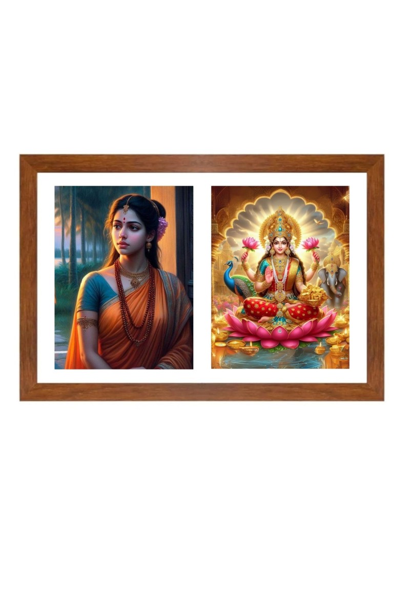 Sita and lakshmi Photo Frame - 11x15Inches - Spiritual Artwork for Home Wall Decoration, Puja Room and Office Decoration and Gifting 