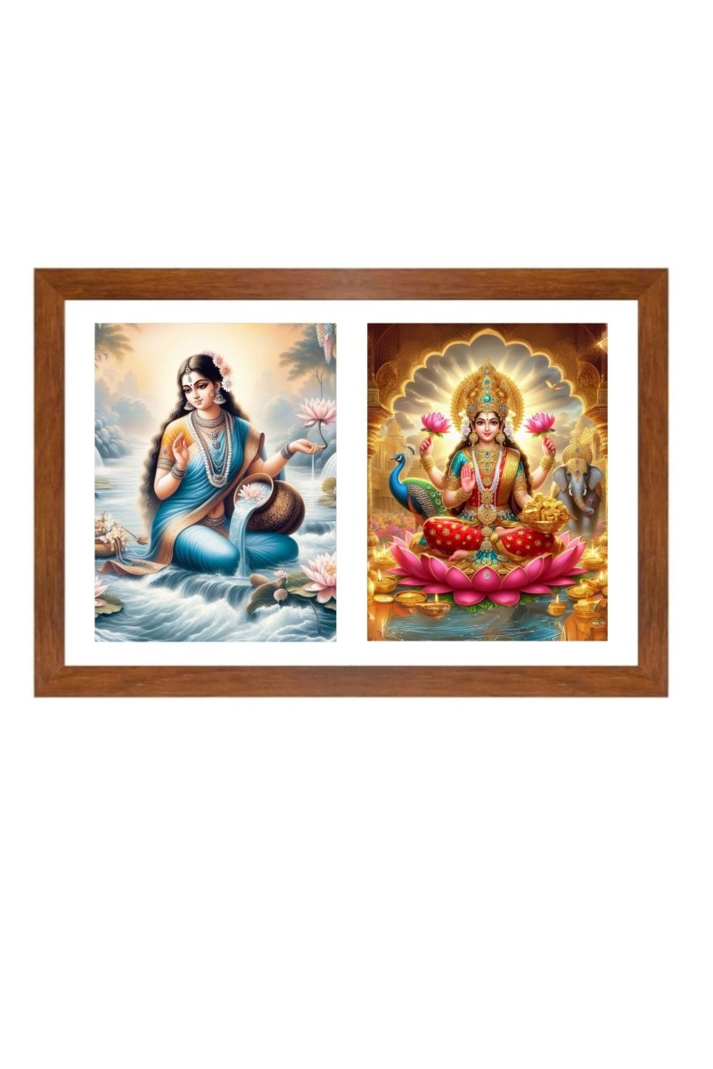 Goddess ganga and lakshmi Photo Frame - 11x15Inches - Spiritual Artwork for Home Wall Decoration, Puja Room and Office Decoration and Gifting 