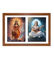 Maa durga and saraswathi Photo Frame - 11x15Inches - Spiritual Artwork for Home Wall Decoration, Puja Room and Office Decoration and Gifting 
