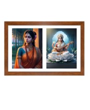 Maa sita and saraswati Photo Frame - 11x15Inches - Spiritual Artwork for Home Wall Decoration, Puja Room and Office Decoration and Gifting 