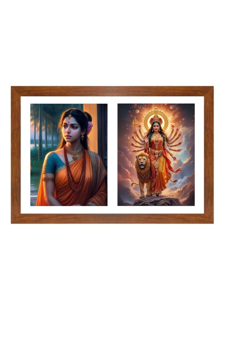 Sita and durga maa Photo Frame - 11x15Inches - Spiritual Artwork for Home Wall Decoration, Puja Room and Office Decoration and Gifting 