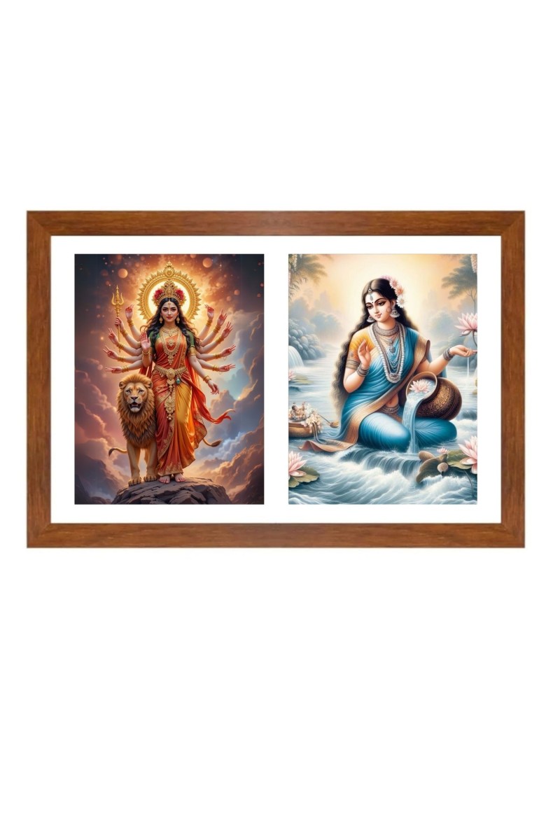 Maa durga and ganga Photo Frame - 11x15Inches - Spiritual Artwork for Home Wall Decoration, Puja Room and Office Decoration and Gifting 