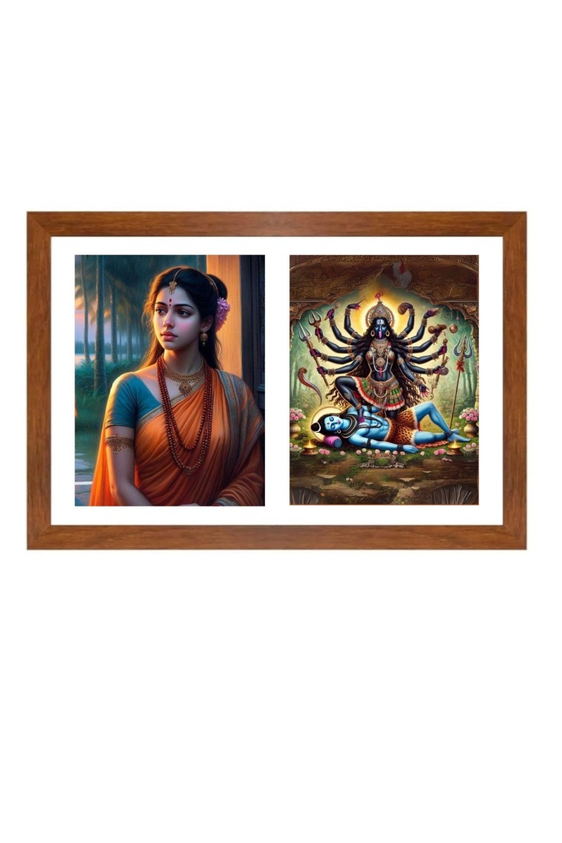 Sita and maa kali Photo Frame - 11x15Inches - Spiritual Artwork for Home Wall Decoration, Puja Room and Office Decoration and Gifting 