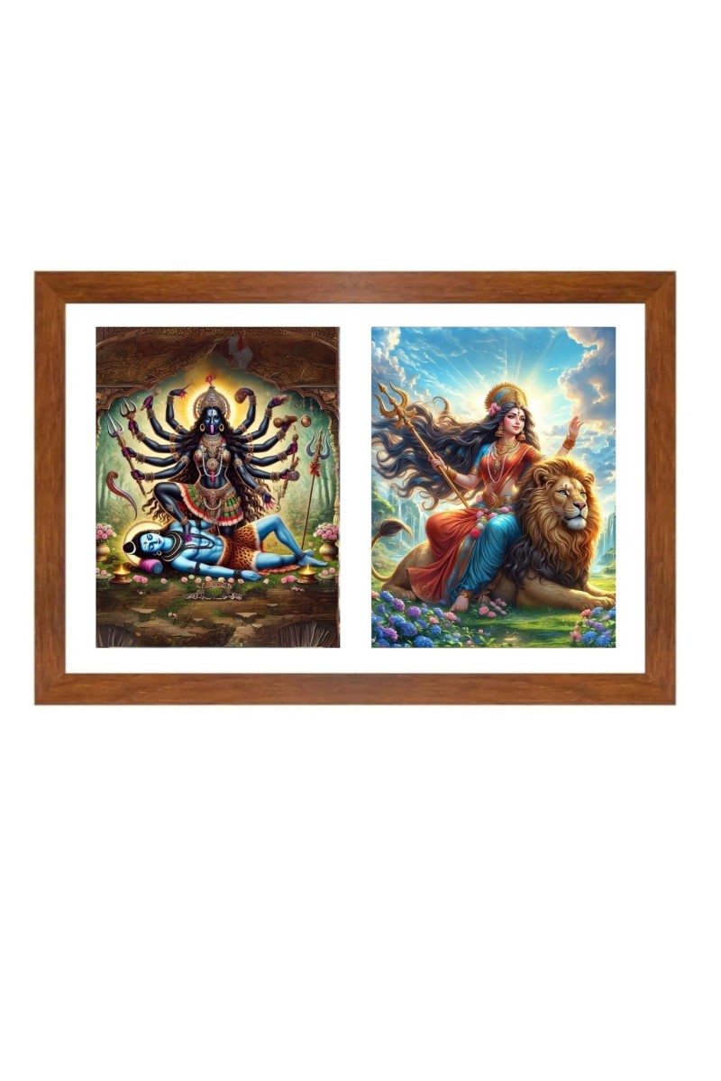 Maa kali and uma devi Photo Frame - 11x15Inches - Spiritual Artwork for Home Wall Decoration, Puja Room and Office Decoration and Gifting 