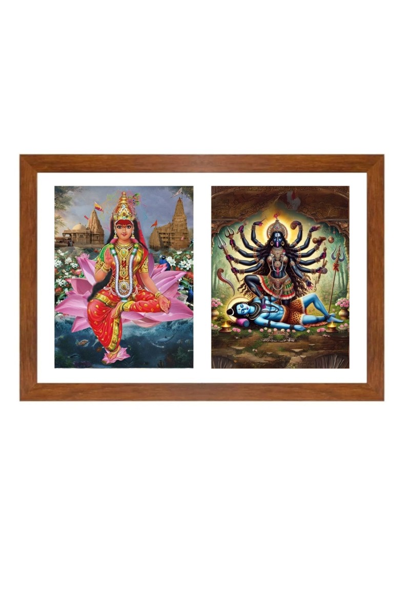 Rukmini and maa kali Photo Frame - 11x15Inches - Spiritual Artwork for Home Wall Decoration, Puja Room and Office Decoration and Gifting 