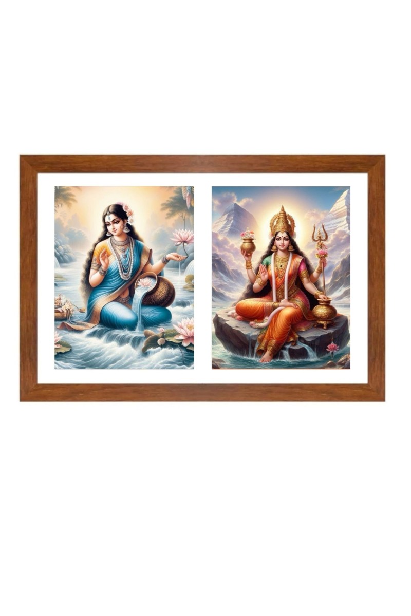 Ganga and parvathi Photo Frame - 11x15Inches - Spiritual Artwork for Home Wall Decoration, Puja Room and Office Decoration and Gifting 