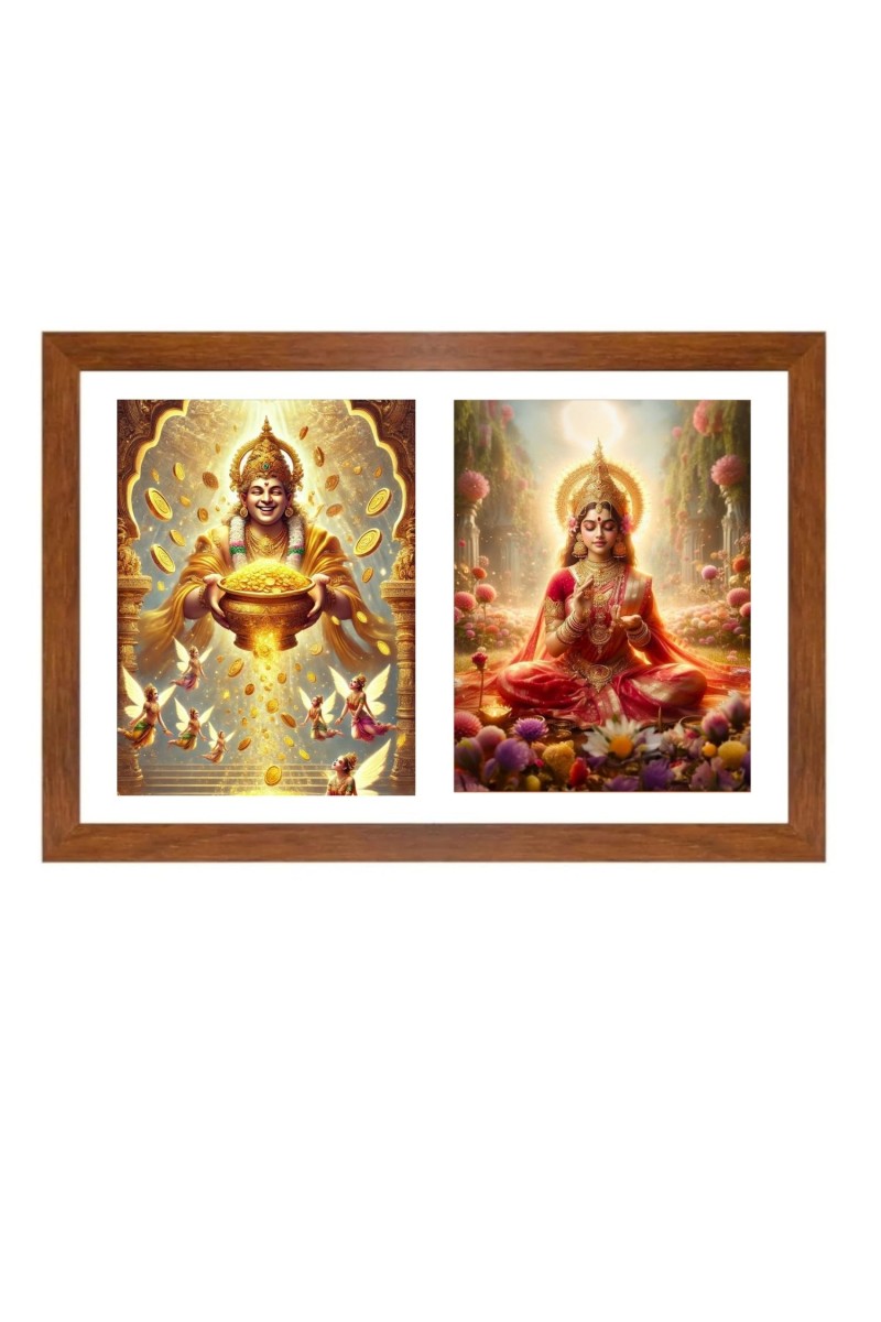 Kubera and Vibhuti Photo Frame - 11x15Inches - Spiritual Artwork for Home Wall Decoration, Puja Room and Office Decoration and Gifting 