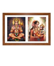 Hanuman and Anjani Photo Frame - 11x15Inches - Spiritual Artwork for Home Wall Decoration, Puja Room and Office Decoration and Gifting 
