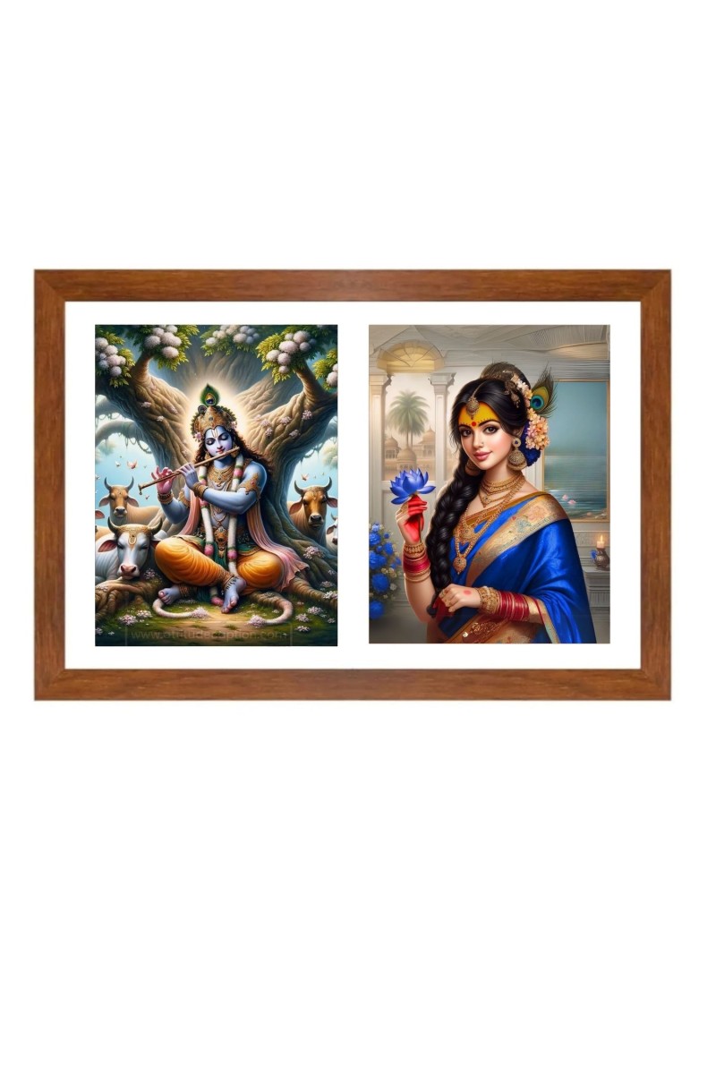 Lord krishna and rukmini Photo Frame - 11x15Inches - Spiritual Artwork for Home Wall Decoration, Puja Room and Office Decoration and Gifting 