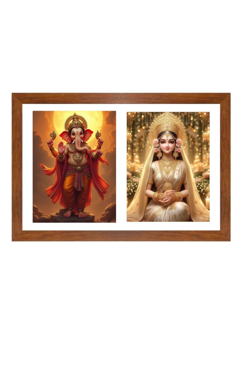 Ganesha and Siddhi Photo Frame - 11x15Inches - Spiritual Artwork for Home Wall Decoration, Puja Room and Office Decoration and Gifting 