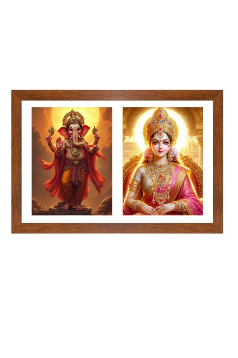Ganesha and Riddhi Photo Frame - 11x15Inches - Spiritual Artwork for Home Wall Decoration, Puja Room and Office Decoration and Gifting 