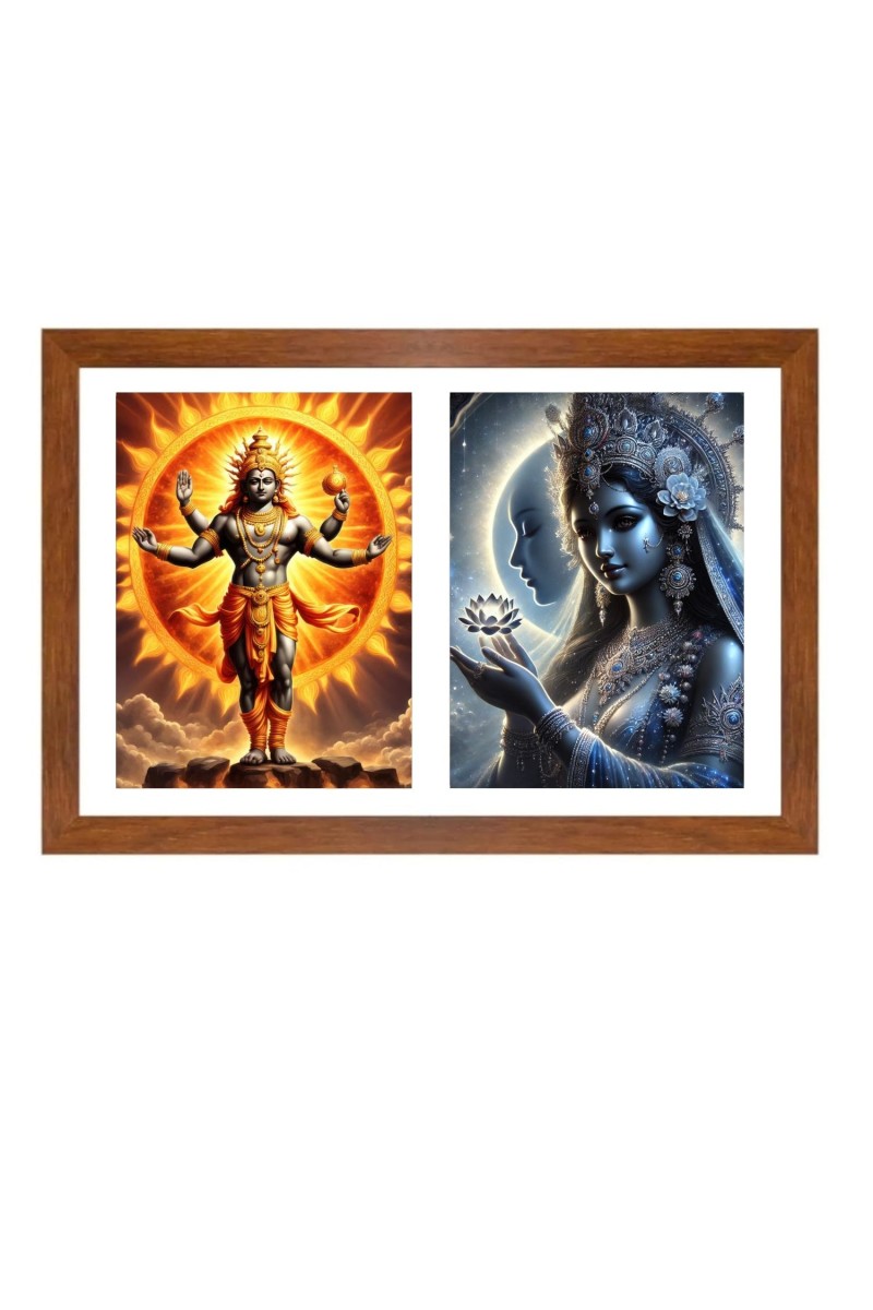 Surya and Chhaya Photo Frame - 11x15Inches - Spiritual Artwork for Home Wall Decoration, Puja Room and Office Decoration and Gifting 
