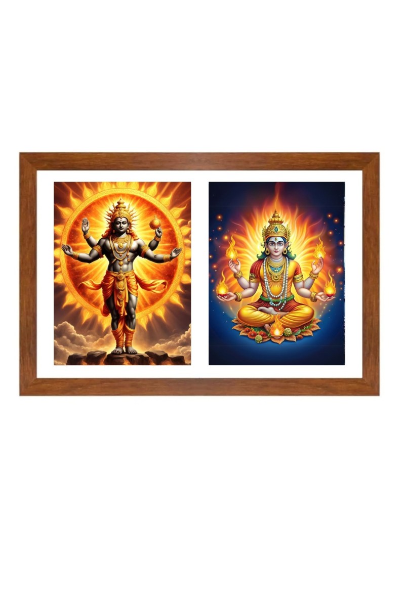 Surya and agni Photo Frame - 11x15Inches - Spiritual Artwork for Home Wall Decoration, Puja Room and Office Decoration and Gifting 