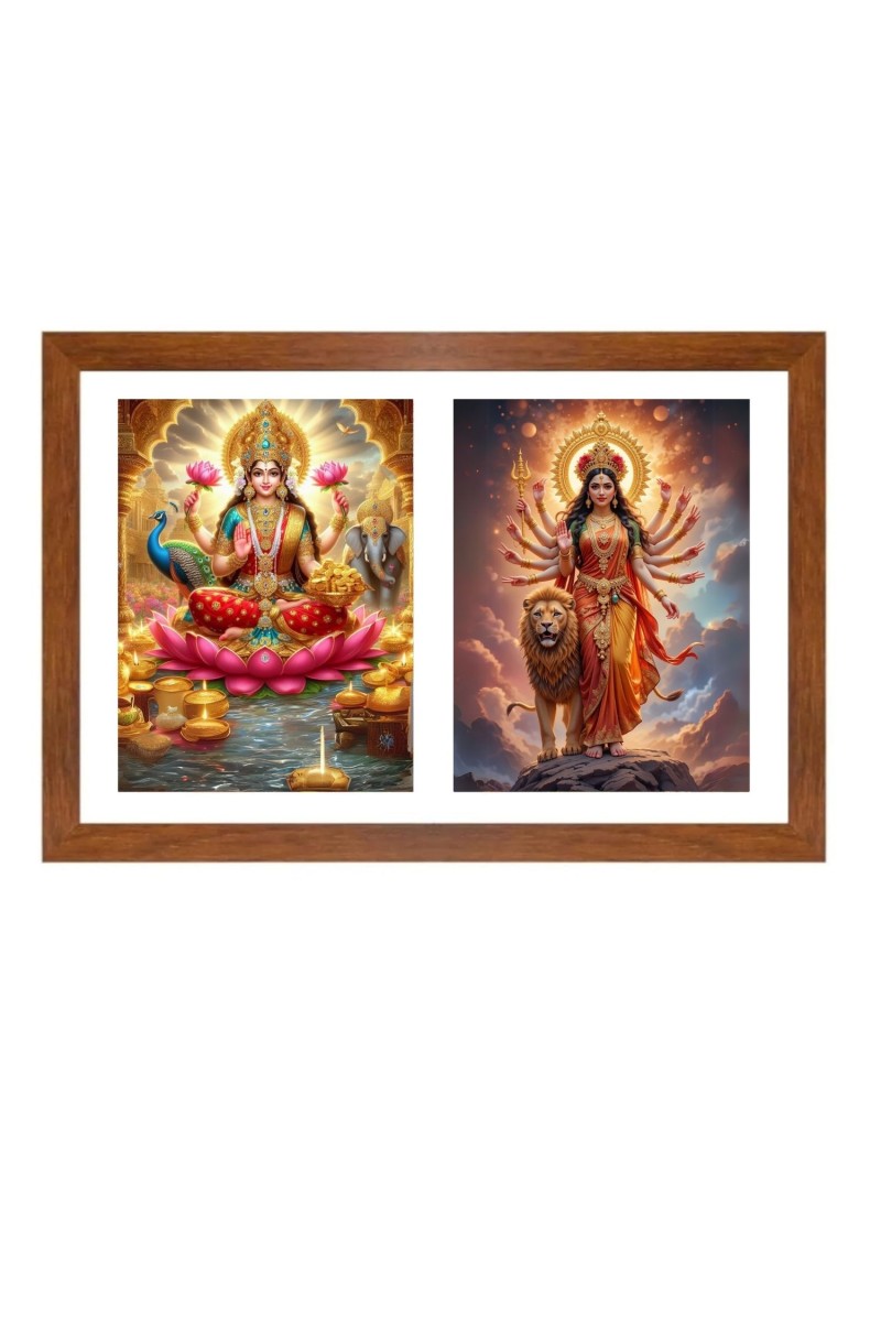Lakshmi and durga Photo Frame - 11x15Inches - Spiritual Artwork for Home Wall Decoration, Puja Room and Office Decoration and Gifting 
