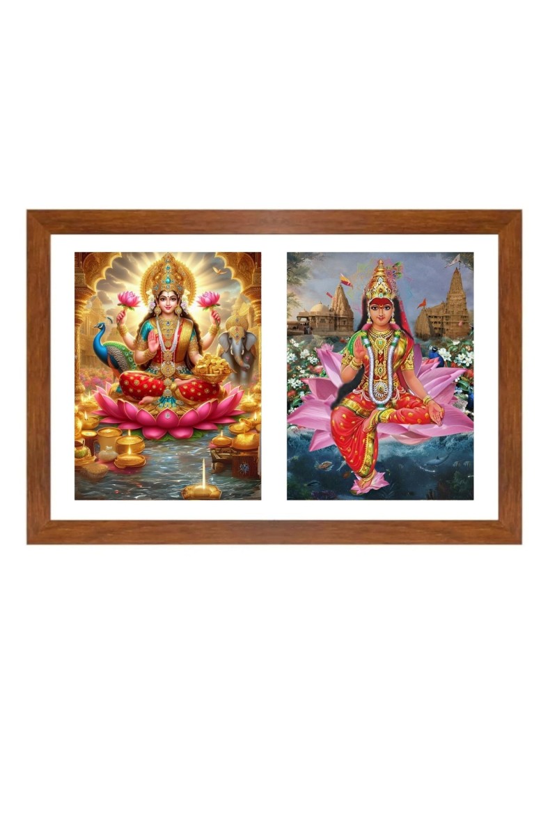lakshmi and rukmini Photo Frame - 11x15Inches - Spiritual Artwork for Home Wall Decoration, Puja Room and Office Decoration and Gifting 